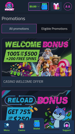 Wikibet Casino mobile Aktionen