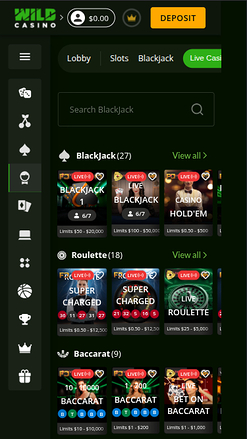 Croupier en direct mobile de Wild Casino