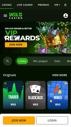 Page d'accueil mobile de Wild Casino
