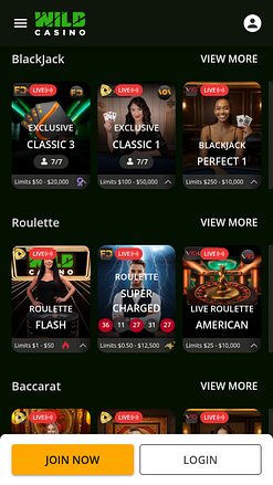 Casino mobile Wild avec croupier en direct