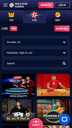 Croupier en direct mobile de Wild Dice Casino