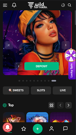 Wild Tornado Casino Mobile Homepage