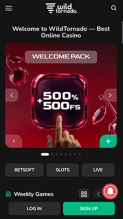 Wild Tornado Casino Mobile Homepage