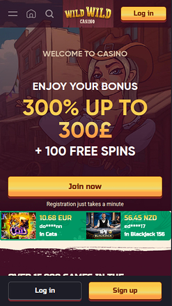 Page d'accueil mobile de Wild Wild Casino