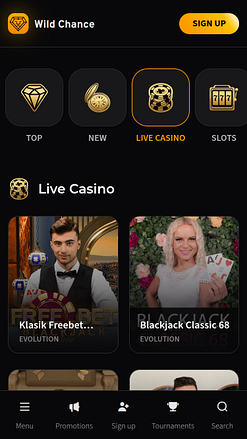 Casino móvil Wild Chance con crupier en vivo