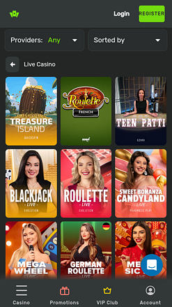 Casino móvil Wilderbet con crupier en vivo