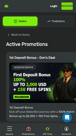Promociones móviles de Wilderbet Casino