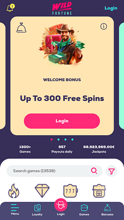Wildfortune Casino Mobile Homepage