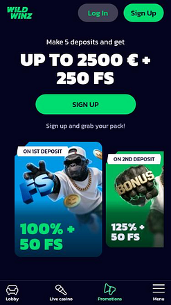 WildWinz Casino promotions mobile page