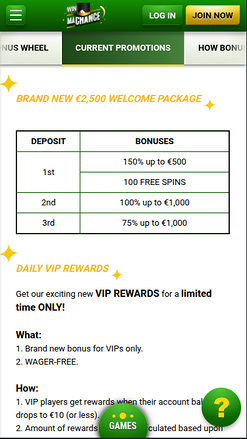 Promozioni mobile di Win Machance Casino