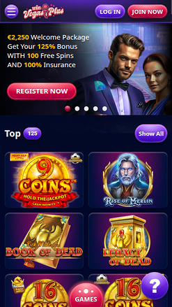 Page d'accueil mobile du casino Win Vegasplus