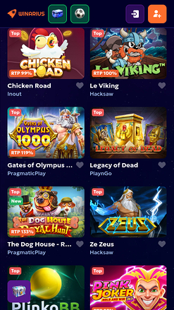 Jeux mobiles de Winarius Casino