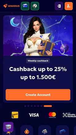 Page d'accueil mobile de Winarius Casino