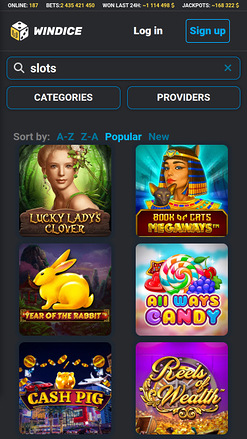 Giochi per dispositivi mobili di WinDice Casino