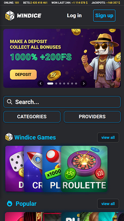 Pagina iniziale mobile di WinDice Casino