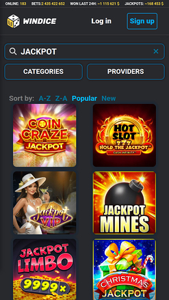 Jackpot mobile del casinò WinDice