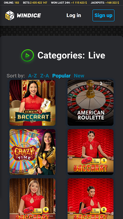 WinDice Casino Mobile Live Dealer