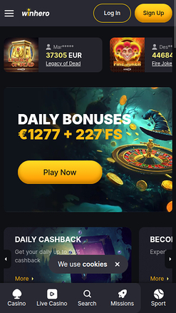 Page d'accueil mobile de WinHero Casino