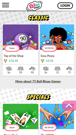 Juegos de bingo para móviles del casino Wink Bingo