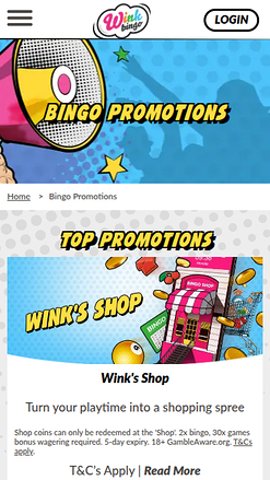 Promozioni mobili di Wink Bingo Casino