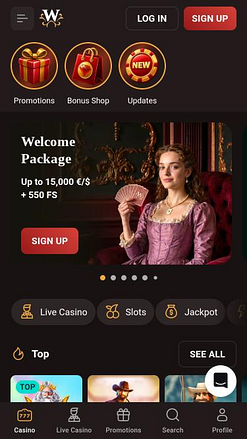 WinKingdom Casino モバイルホームページ