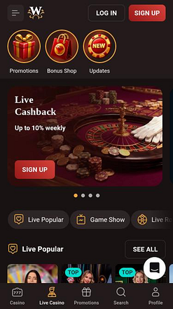 WinKingdom Casinoのライブディーラーモバイルページ