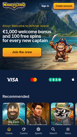 Pagina iniziale mobile del casinò Winner Island