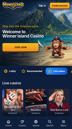 Casinò mobile Winner Island con croupier dal vivo