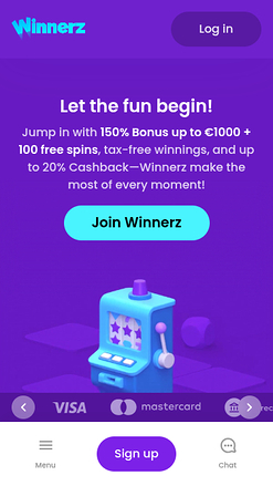 Page d'accueil mobile de Winnerz Casino