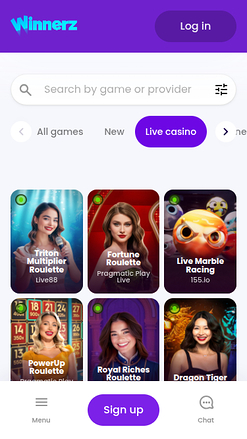 Croupier en direct mobile de Winnerz Casino