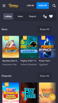 Jeux mobiles de Winning Casino