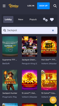 Jackpot mobile de Winning Casino