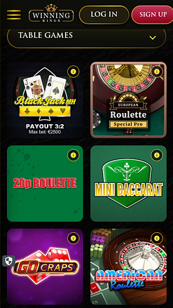 Juegos de mesa móviles de Winning Kings Casino