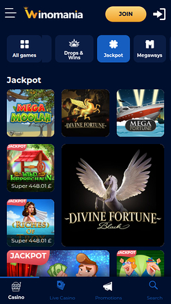 Jackpot mobile de WinOMania Casino