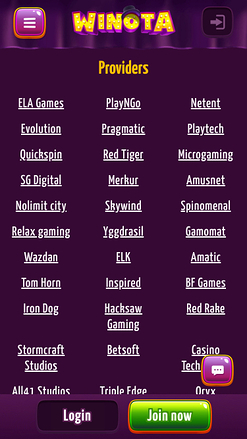 Développeurs de jeux mobiles de Winota Casino