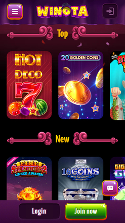 Jeux mobiles de Winota Casino