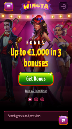 Page d'accueil mobile de Winota Casino