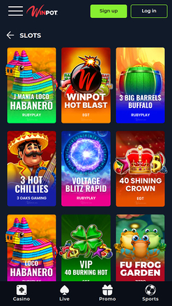 Juegos móviles de casino WinPot