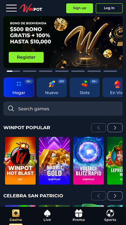 Página principal móvil del casino WinPot
