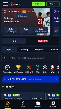 Apuestas deportivas móviles en WinPot Casino