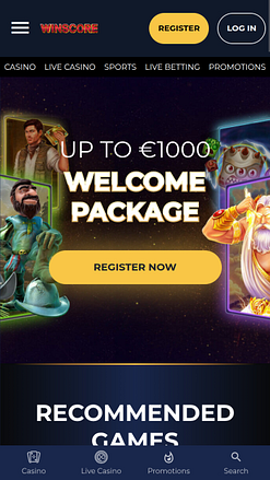 Page d'accueil mobile de Winscore Casino