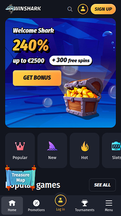 Page d'accueil mobile de Winshark Casino