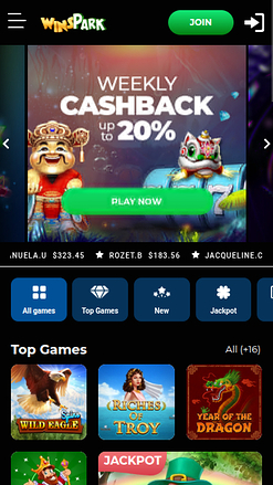 Winspark Mobile Homepage