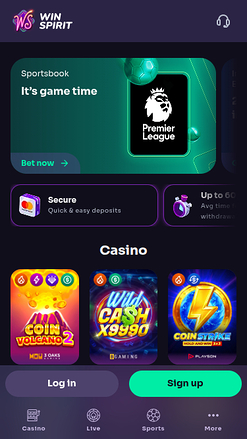 Homepage mobile di WinSpirit Casino