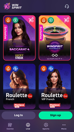 Live dealer mobile di WinSpirit Casino