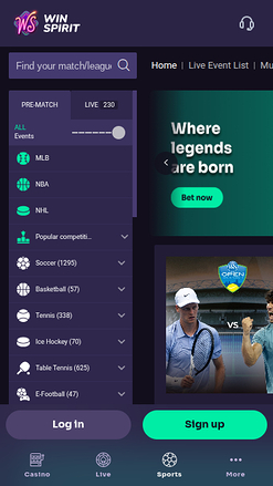 Sport mobile di WinSpirit Casino