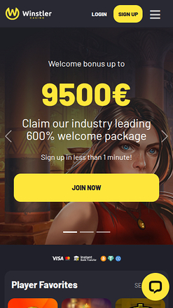 Page d'accueil mobile de Winstler Casino