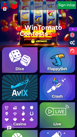 Page d'accueil mobile de Wintomato Casino