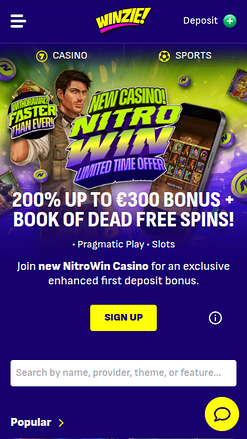 Homepage mobile di Winzie