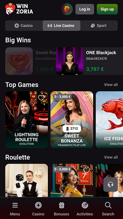 Казино Винзория с живыми дилерами